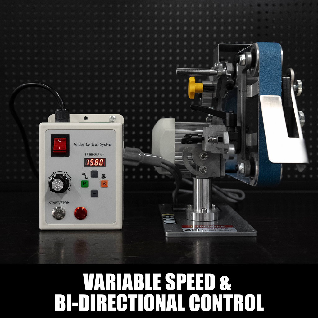 1x30 Variable Speed Belt Sander with KSAG-5 & Forward/Reverse | Precision Bevel Control, Horizontal Grinding Setup, Contact Wheel Versatility