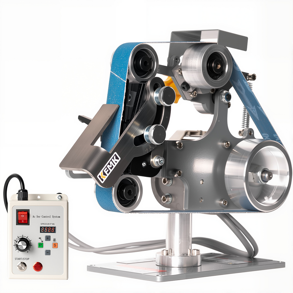 1x30 Variable Speed Belt Sander with KSAG-5 & Forward/Reverse | Precision Bevel Control, Horizontal Grinding Setup, Contact Wheel Versatility