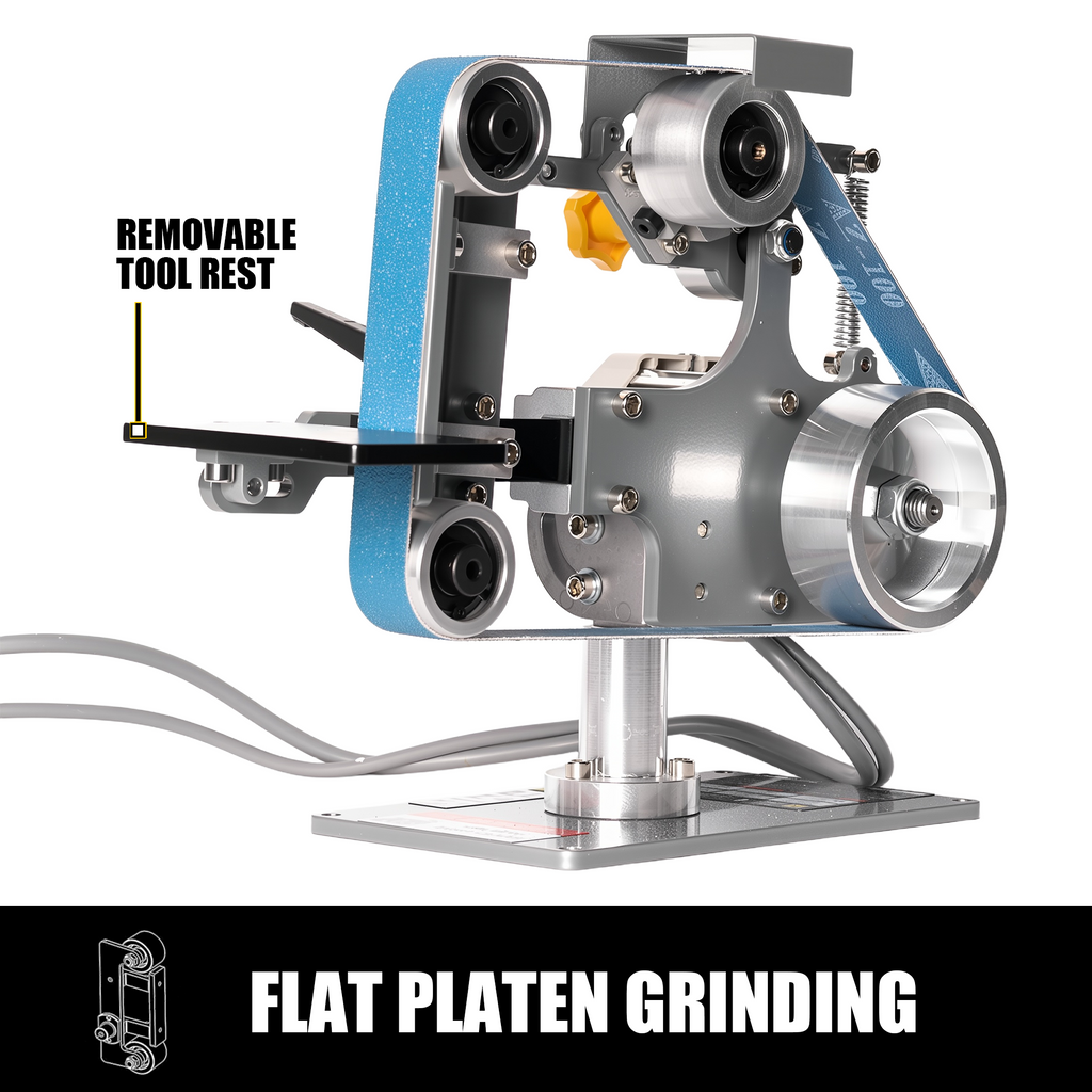 1x30 Variable Speed Belt Sander with KSAG-5 & Forward/Reverse | Precision Bevel Control, Horizontal Grinding Setup, Contact Wheel Versatility