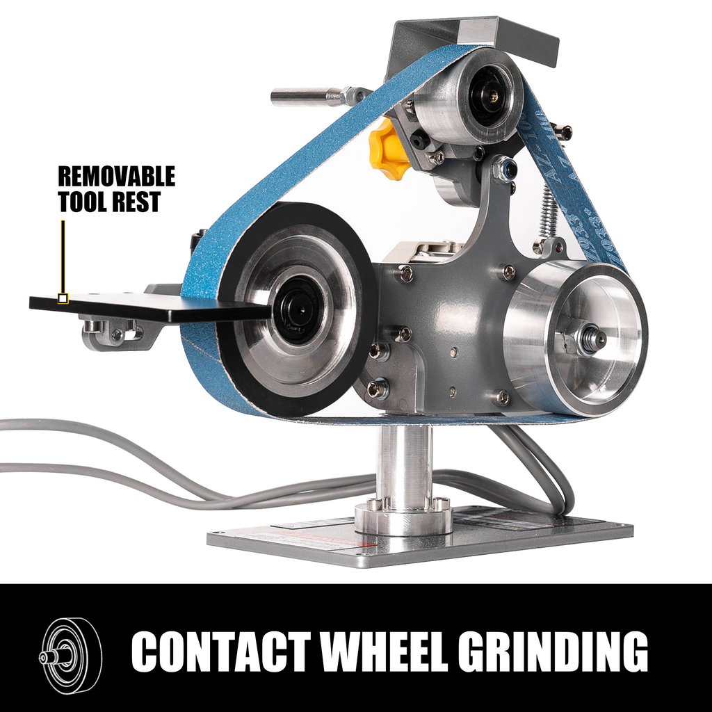 1x30 Variable Speed Belt Sander with KSAG-5 & Forward/Reverse | Precision Bevel Control, Horizontal Grinding Setup, Contact Wheel Versatility