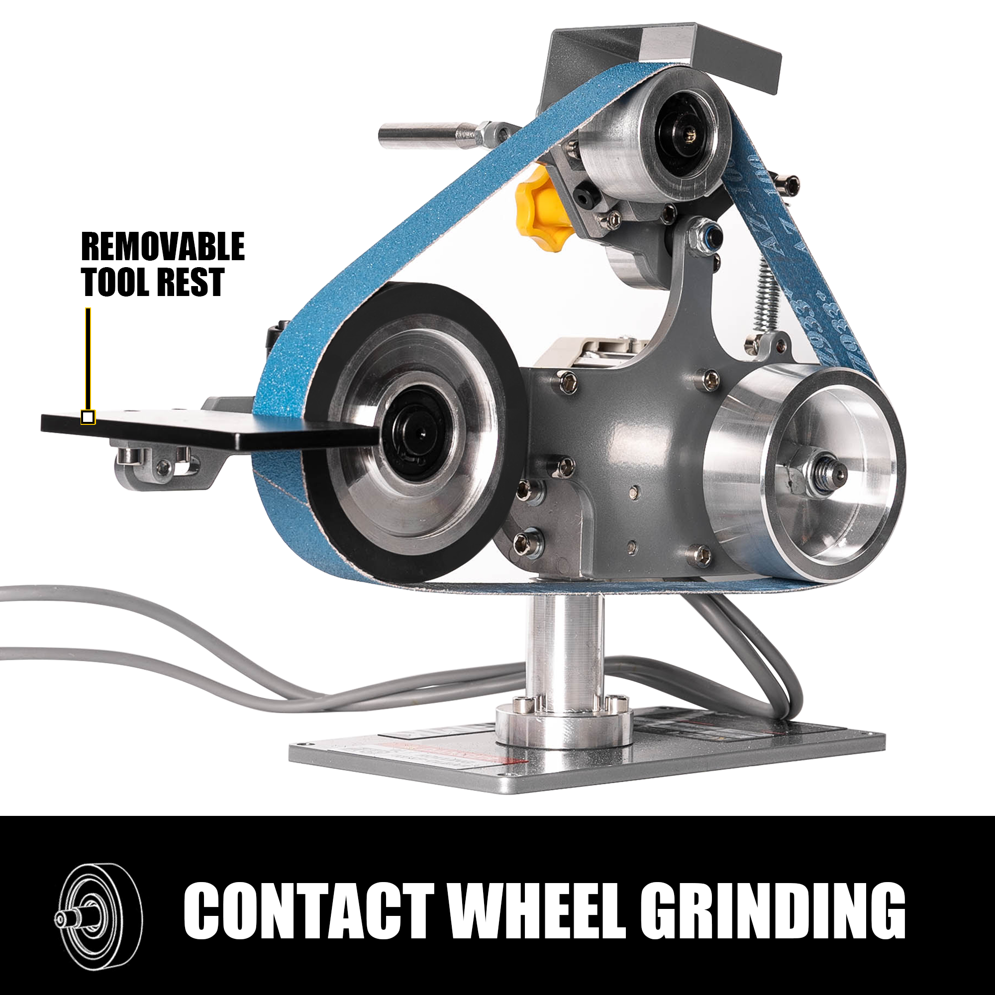 1x30 Variable Speed Belt Sander with KSAG-5 & Forward/Reverse | Precision Bevel Control, Horizontal Grinding Setup, Contact Wheel Versatility