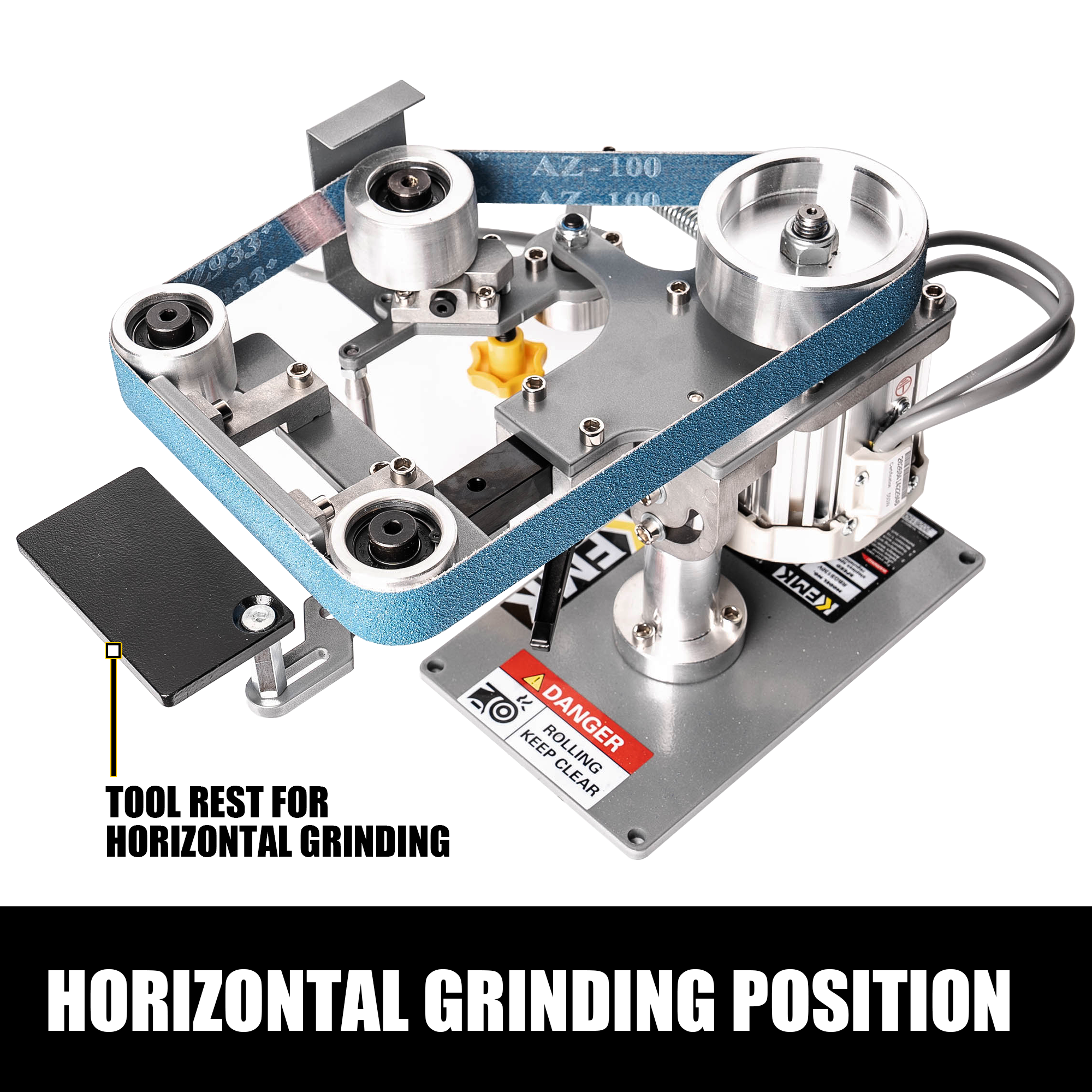 1x30 Variable Speed Belt Sander with KSAG-5 & Forward/Reverse | Precision Bevel Control, Horizontal Grinding Setup, Contact Wheel Versatility