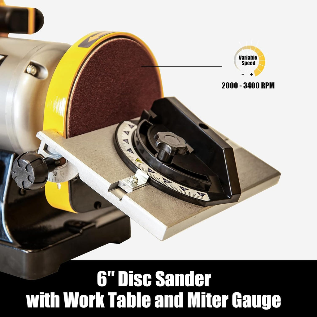 Variable Speed 1" x 30" Belt & 6" Disc Sander Combo, 3/4 HP Direct-Drive Motor, 2000–3400 RPM Disc / 1909–3248 SFPM Belt