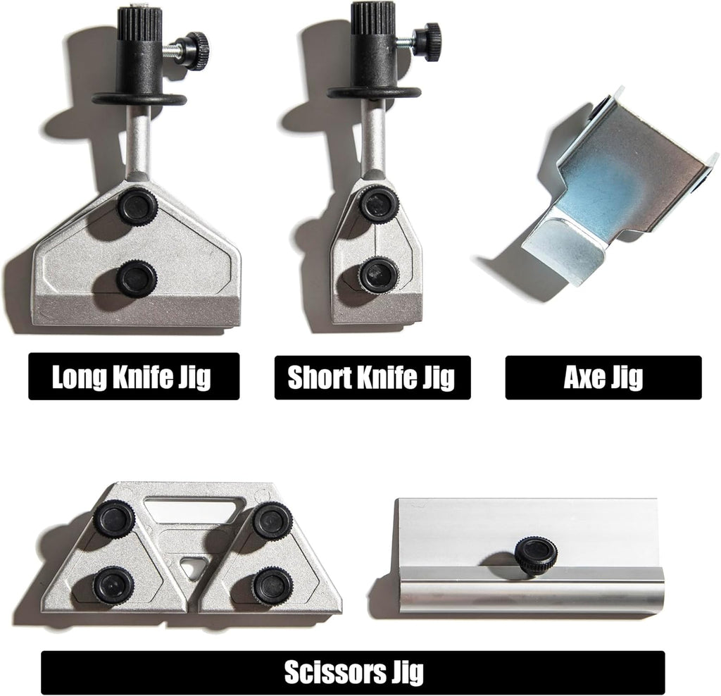 Sharpening Accessory Kit for Wet Sharpening System, Long knife Jig, Short Knife JIg, Axe Jig, and scissors jig, Compatible with Tormek, Wen, KFMK, Bucktool, Jet Wet Sharpener and Bench Grinders