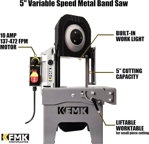 10A Variable Speed Metal Band Saw with Large Workbench, 5" Cutting Capacity, Adjustable Speed 137-472 FPM
